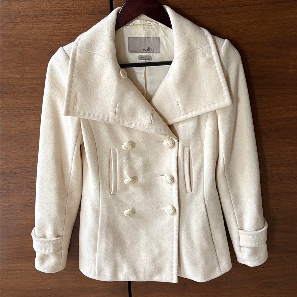 Aritzia Wilfred Cream Double Breasted Pea Coat Italian Wool and Cashmere Blend